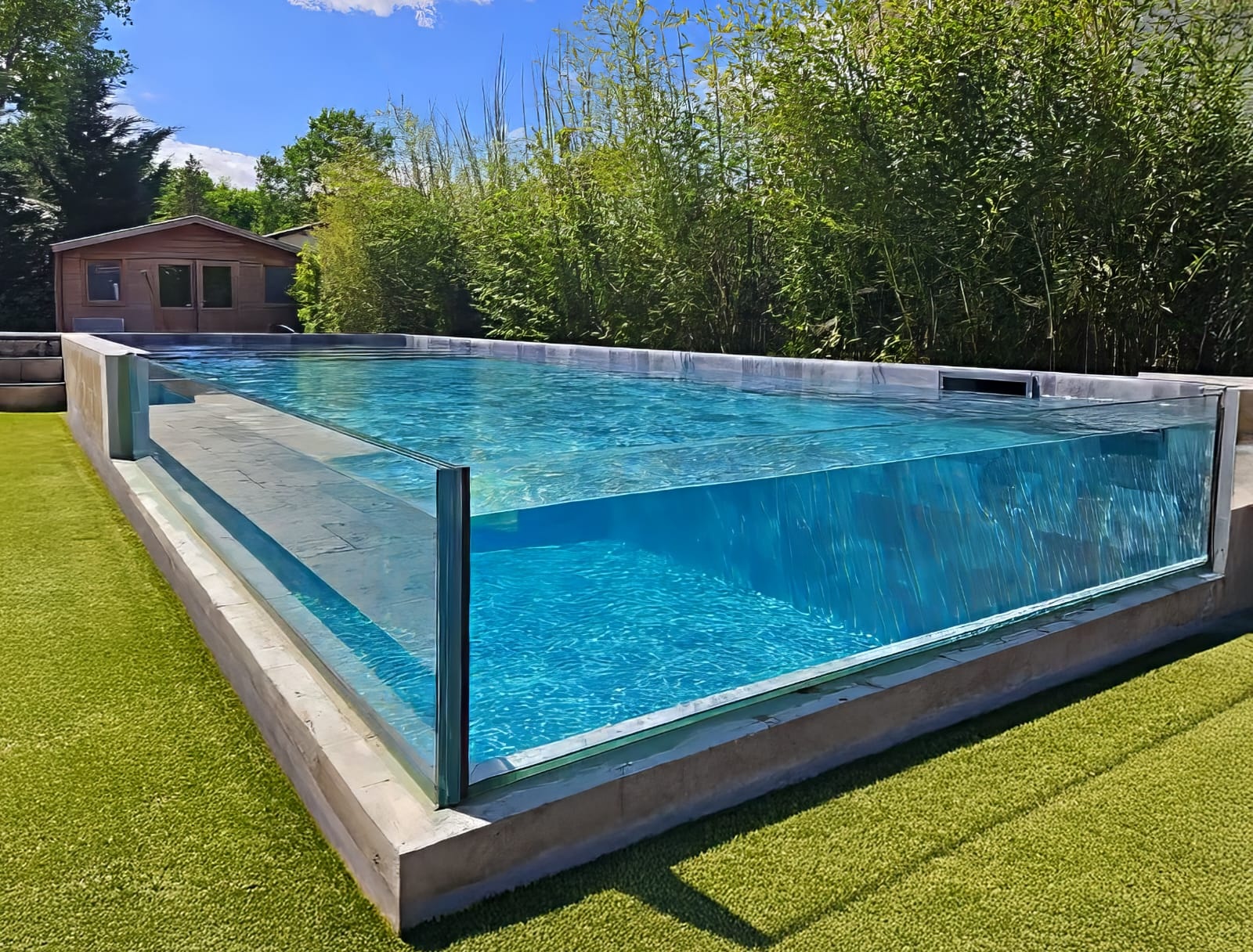 Piscine membrane noire jardin